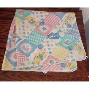 Vintage 80's Teddy‎ Bear Cat Print Receiving Blanket Riegel Flannel 30"x30"